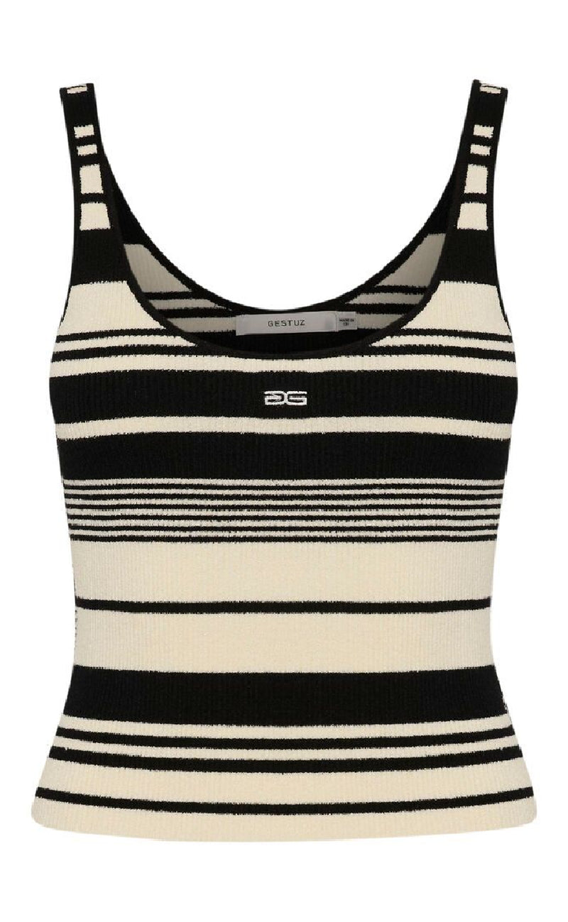 Gestuz Top - Stela - Black/Birch striped