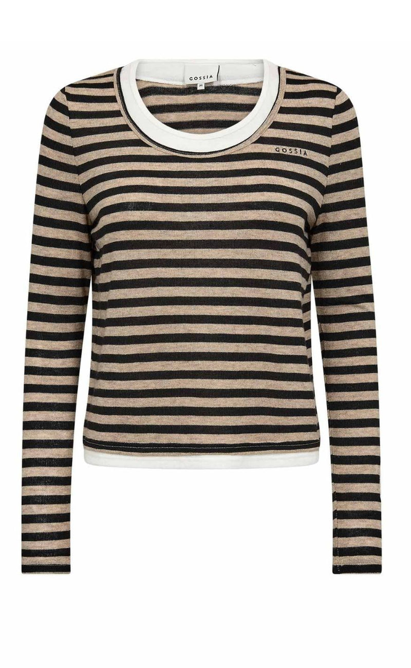 Gossia Bluse - Elma - Sand Black Stripes