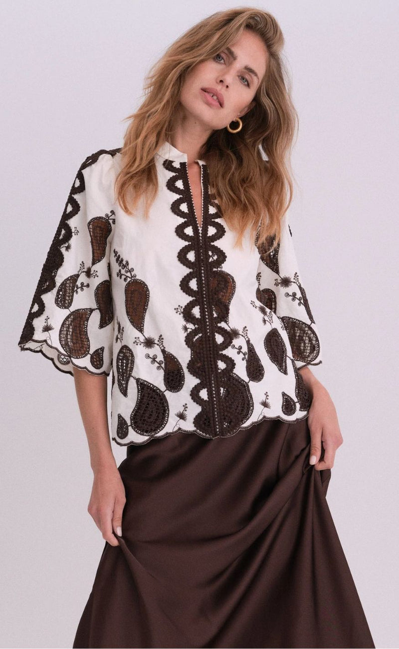 Gossia Bluse - Mira - Creme/Brown