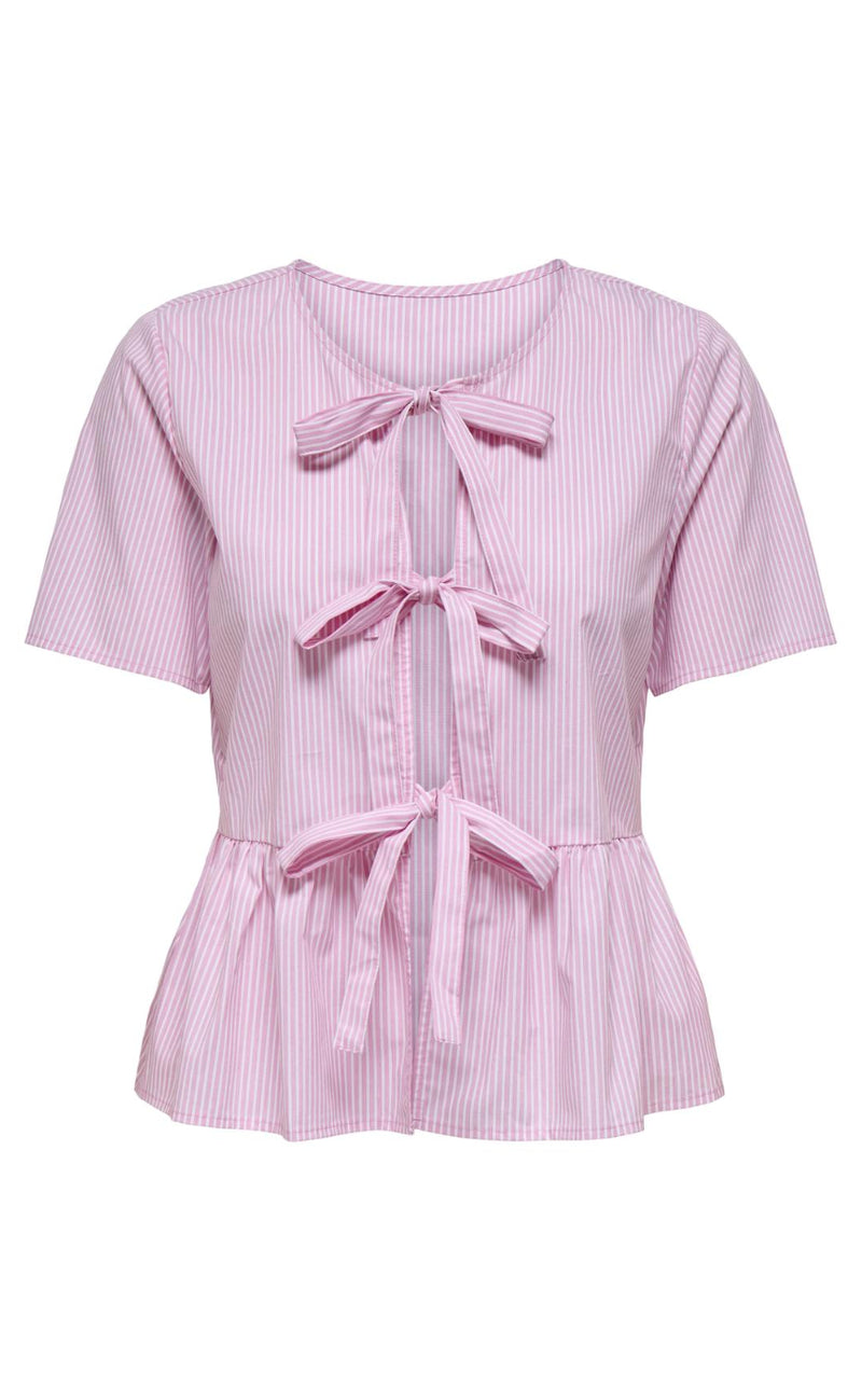 JDY Top - Mio - Shocking Pink/Small White Stripes