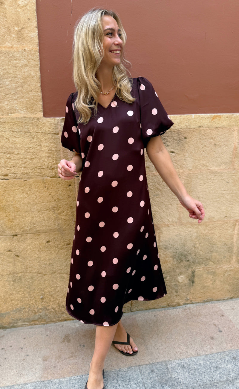 Liberte Kjole - Dotti - Plum Rose Big Dot