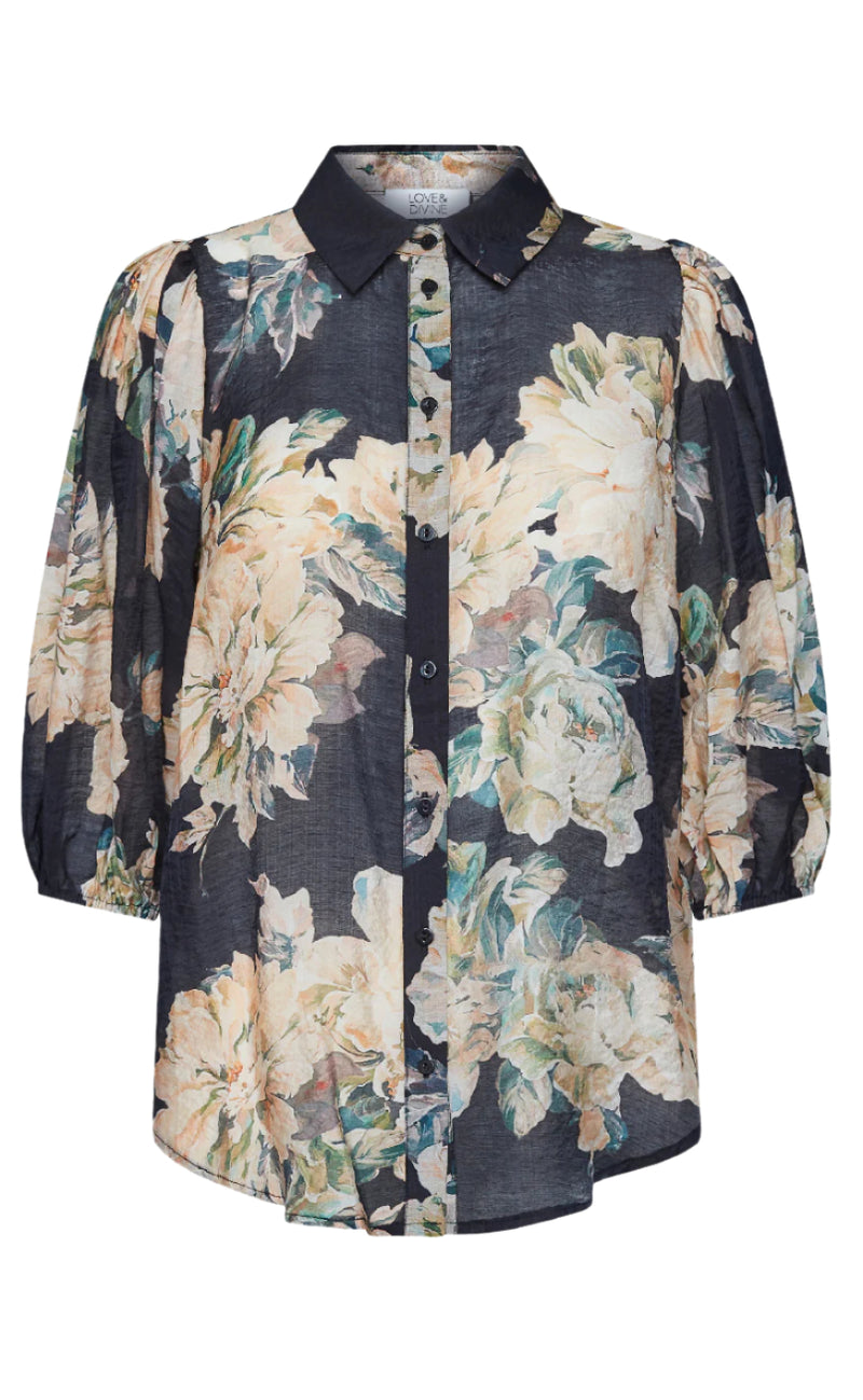 Love & Divine Bluse - Love436-17 - Black/Flower
