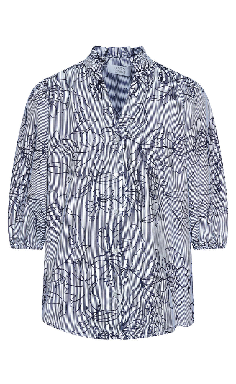 Love & Divine Bluse - Love456-9 - Stripe/Flower