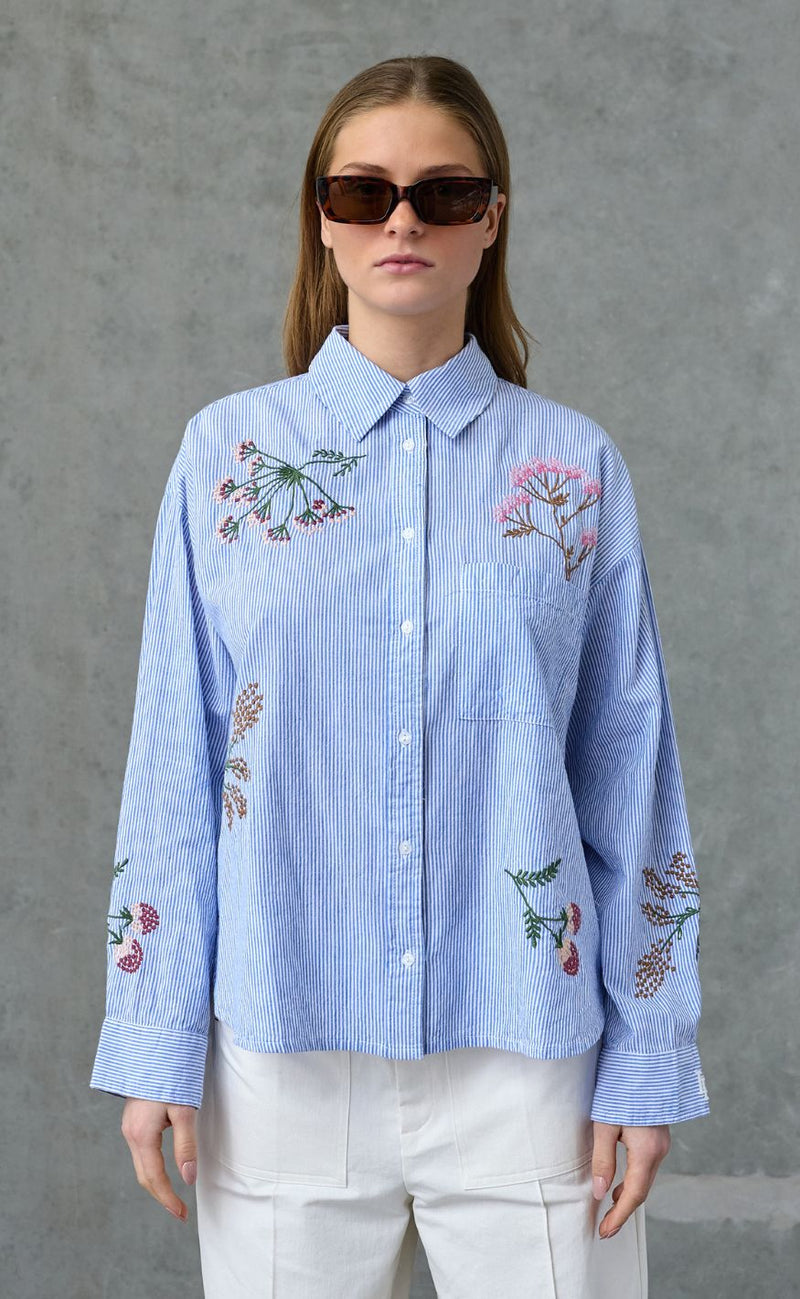 Love & Divine Skjorte - Love1555 - Blue Stripe/Flower
