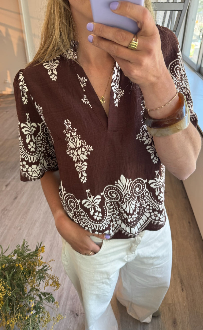 Love & Divine Top - Love1296-2 - Brown/Paisley