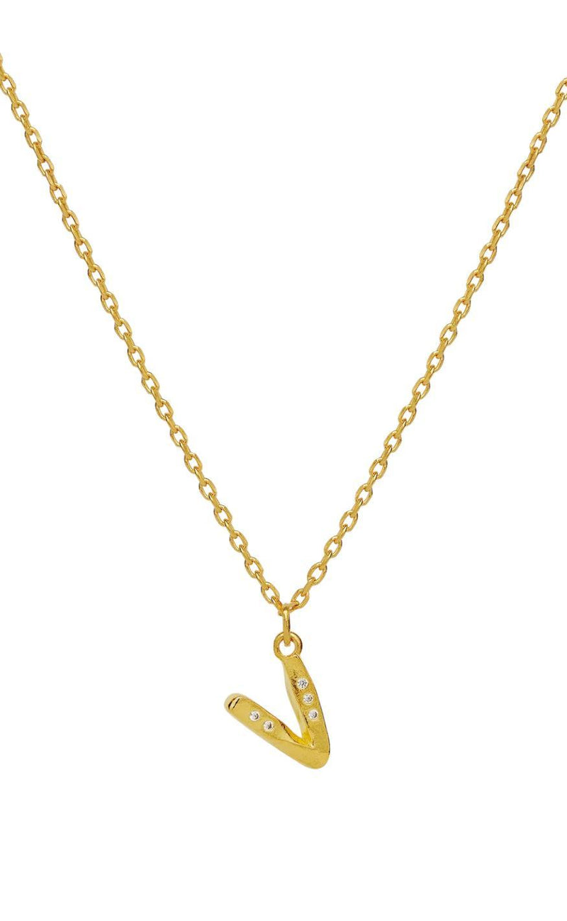 Maanesten Halskæde - V Alphabet - Gold Colour