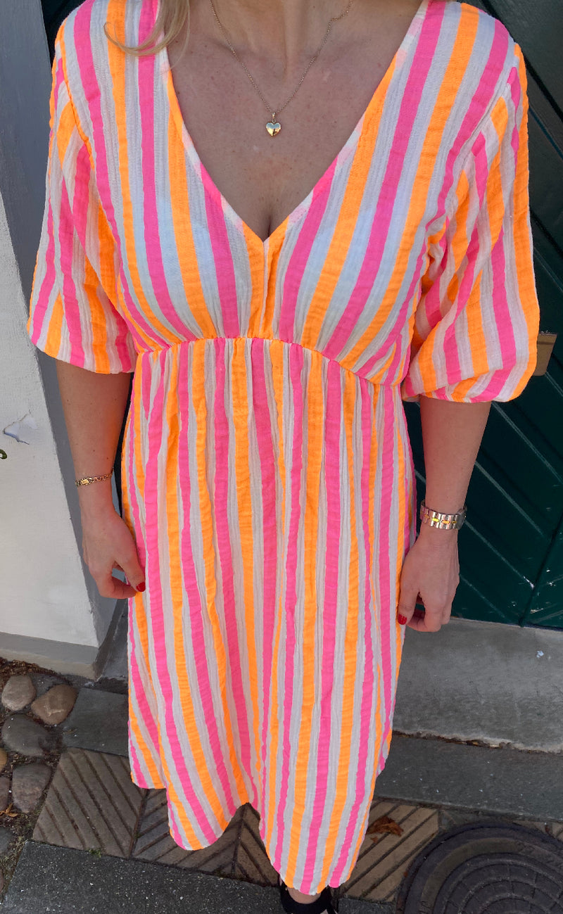 Marta Du Chateau Kjole - Andrea - Stripe Fuxia/Orange