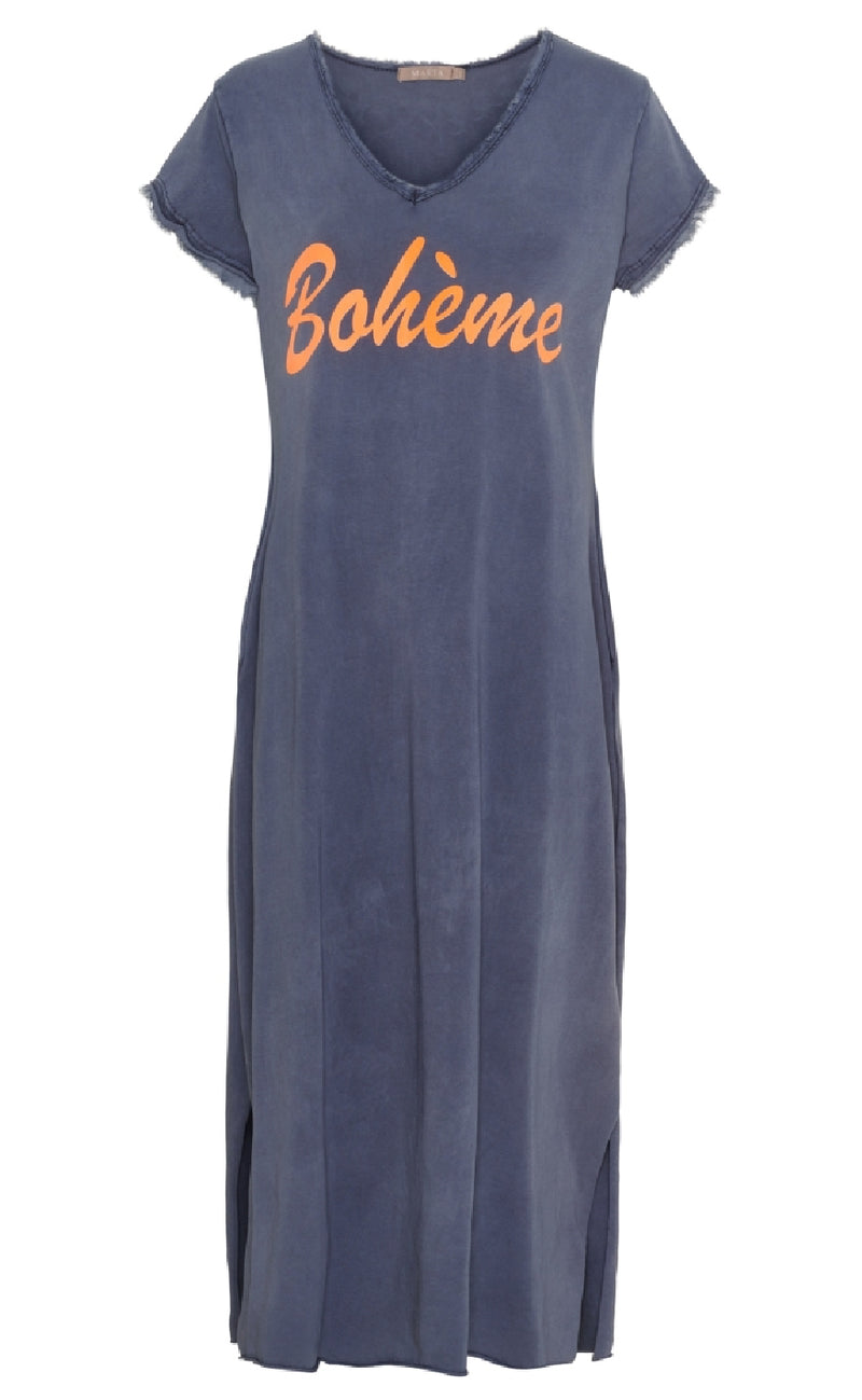 Marta Du Chateau Kjole - Rosalia - Dark Blue/Arancio Fluo