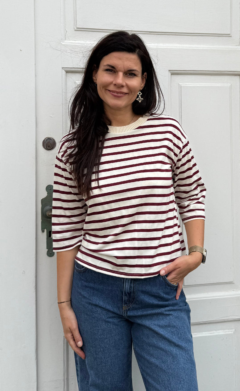 Marta Du Chateau T-shirt - Brooklyn - Beige/Bordeaux