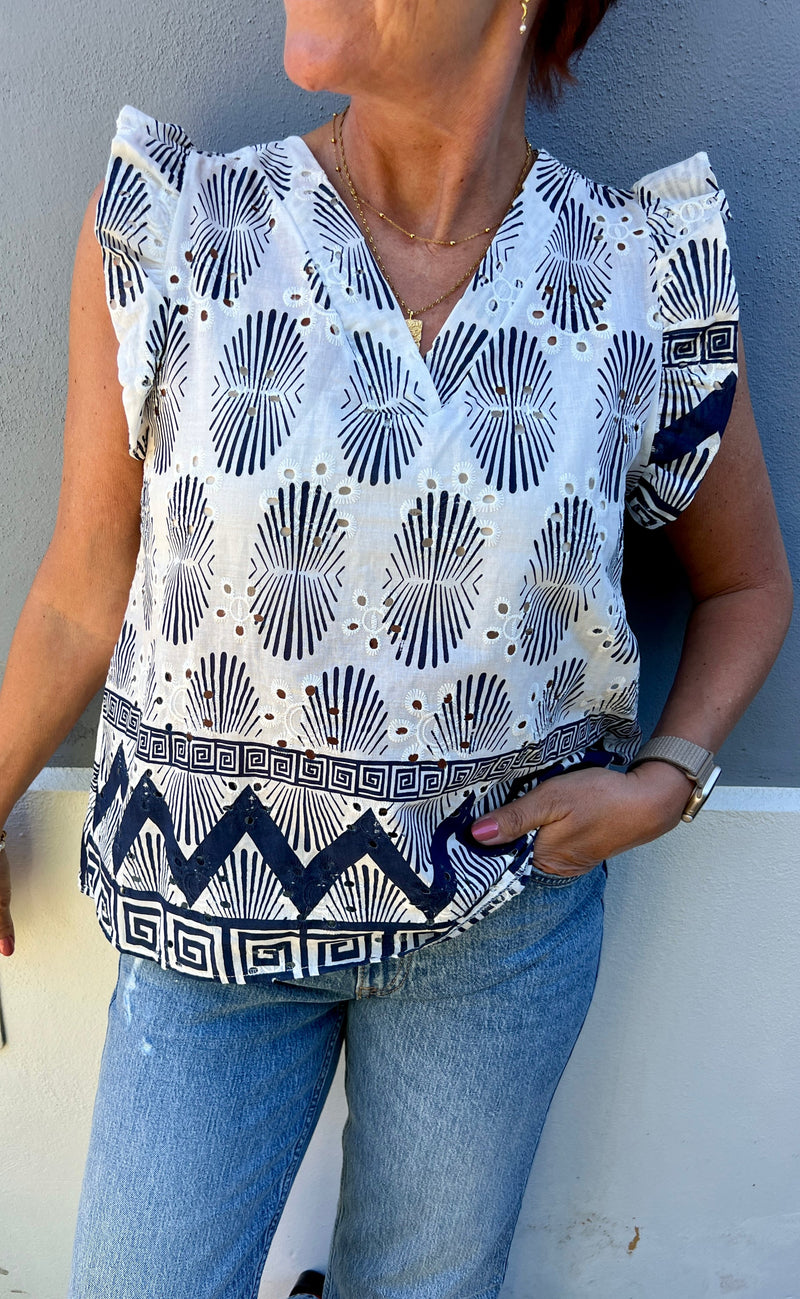 Marta Du Chateau Top - 85573 Juliane - White/Navy