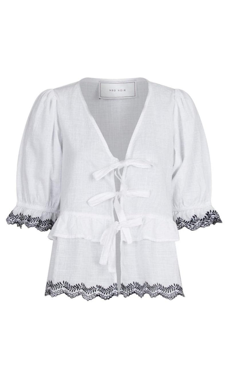 Neo Noir Bluse - Raya Embroidery - White/Black
