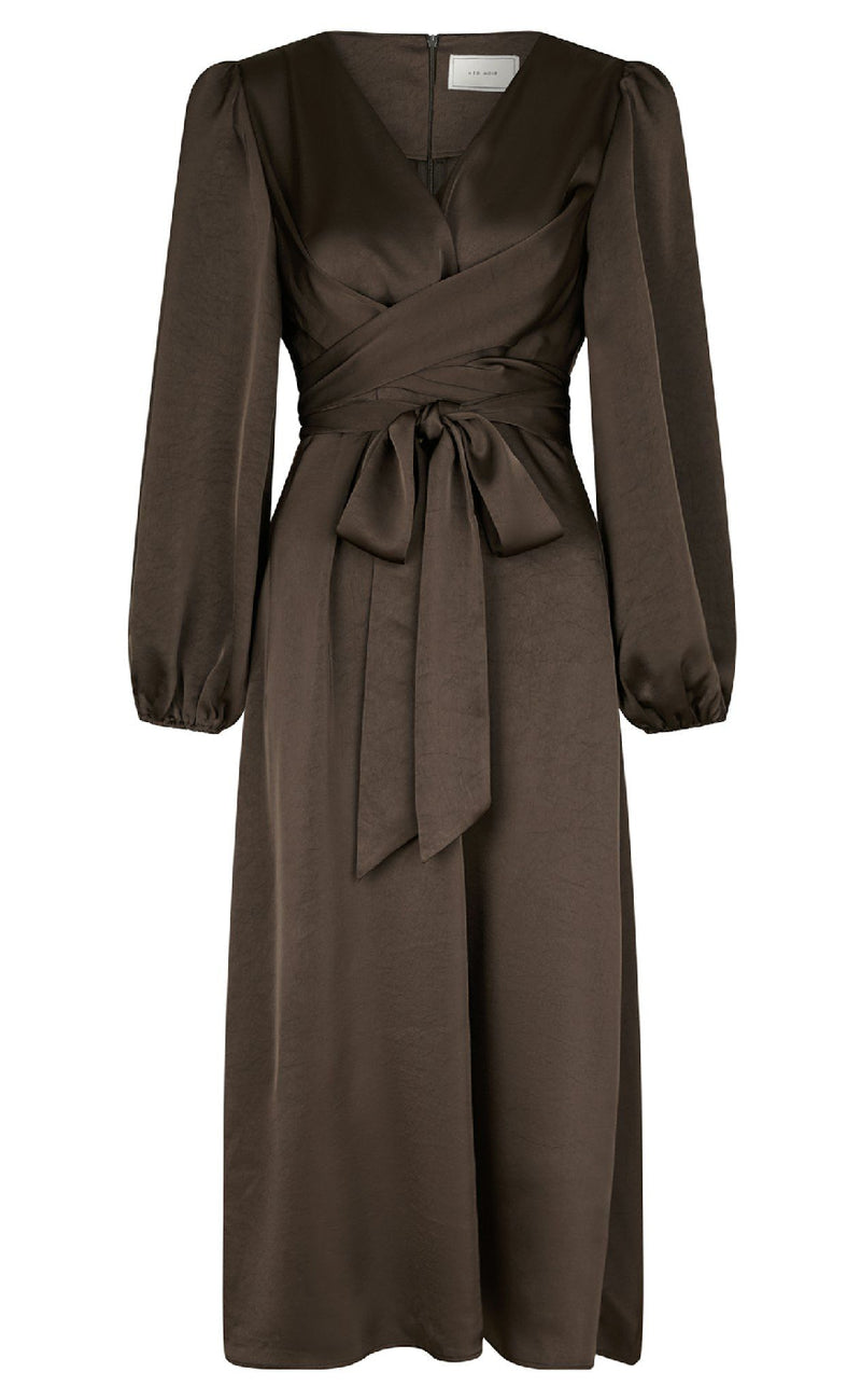 Neo Noir Kjole - Rimini Heavy Sateen - Dark Brown