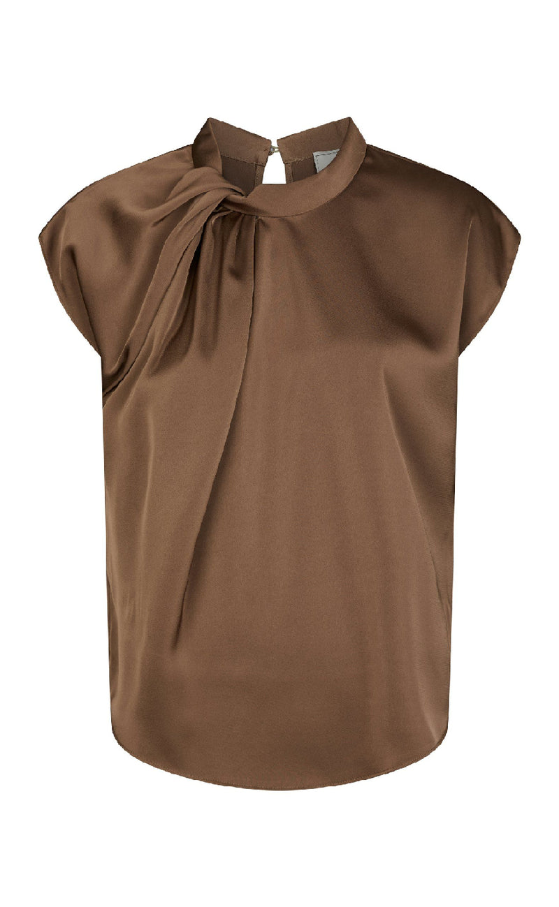 Neo Noir Top - Fleur Drapy Satin - Dusty Brown