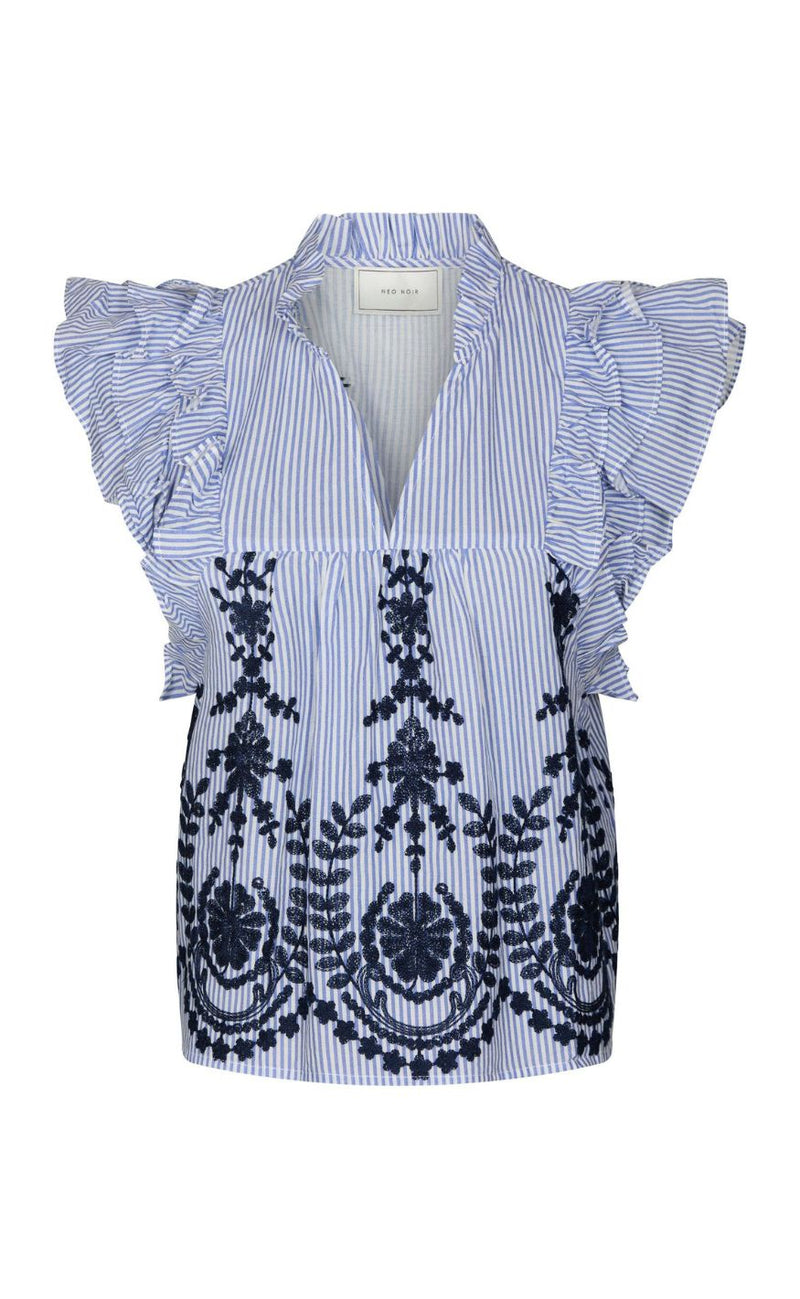 Neo Noir Top - Jayla Stripe Embroidery - Blue
