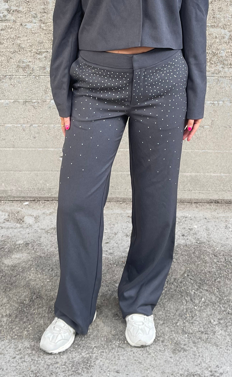 Noisy May Bukser - Ellie Rhinestone - Dark Grey Melange