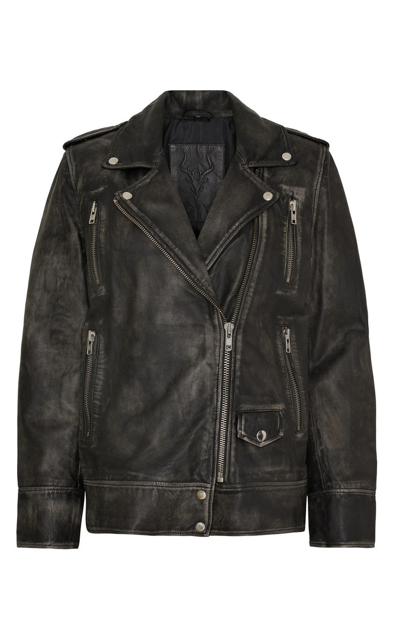 Notyz Jakke - Oversized Biker - Grey w. Silver acc.