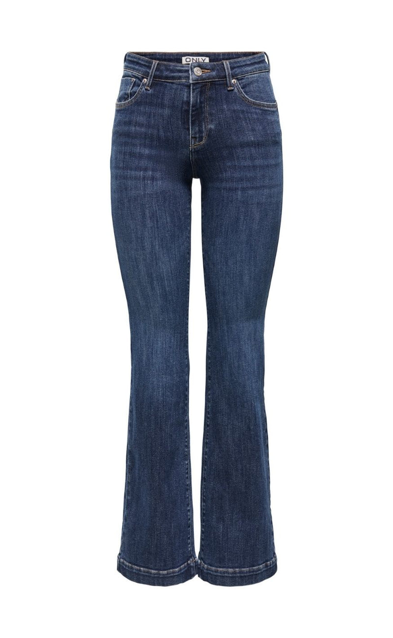 ONLY Bukser - Power Mid Flared Pushup - Dark Blue Denim