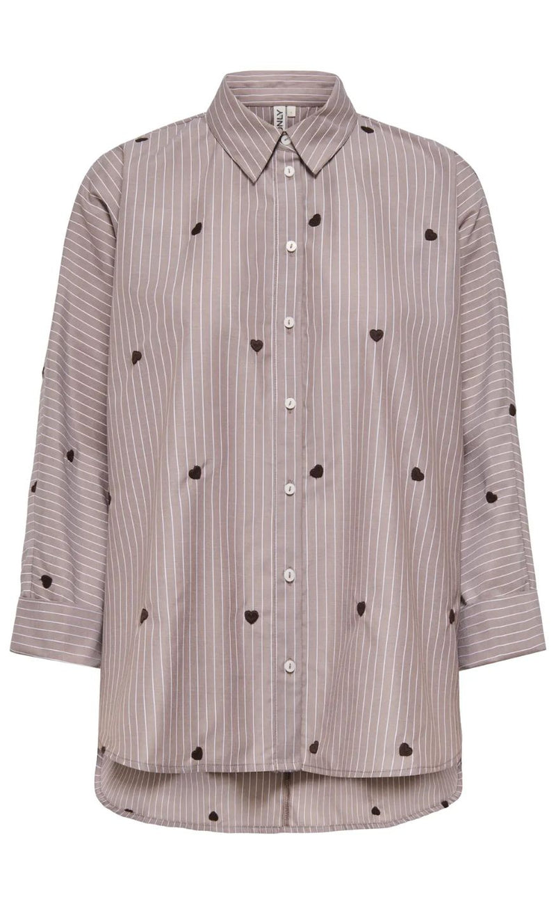 ONLY Skjorte - Lina Grace - Coffee Bean Stripe w. Coffee Bean Heart