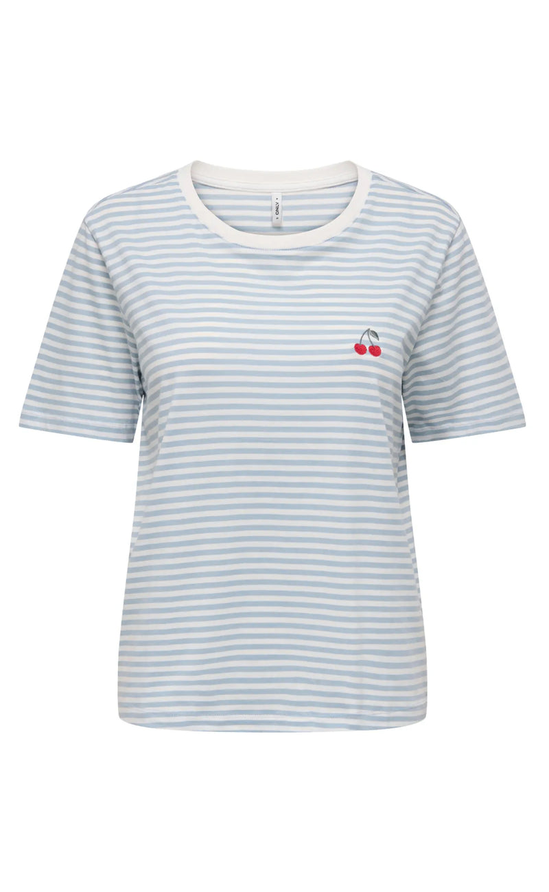ONLY T-Shirt - Happy - Cloud Dancer/Soft Chambray/Cherry