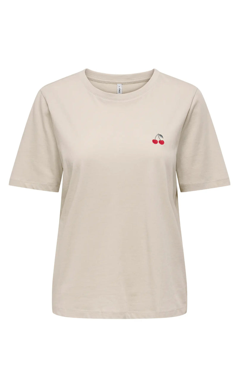 ONLY T-Shirt - Happy - Oatmeal Cherry