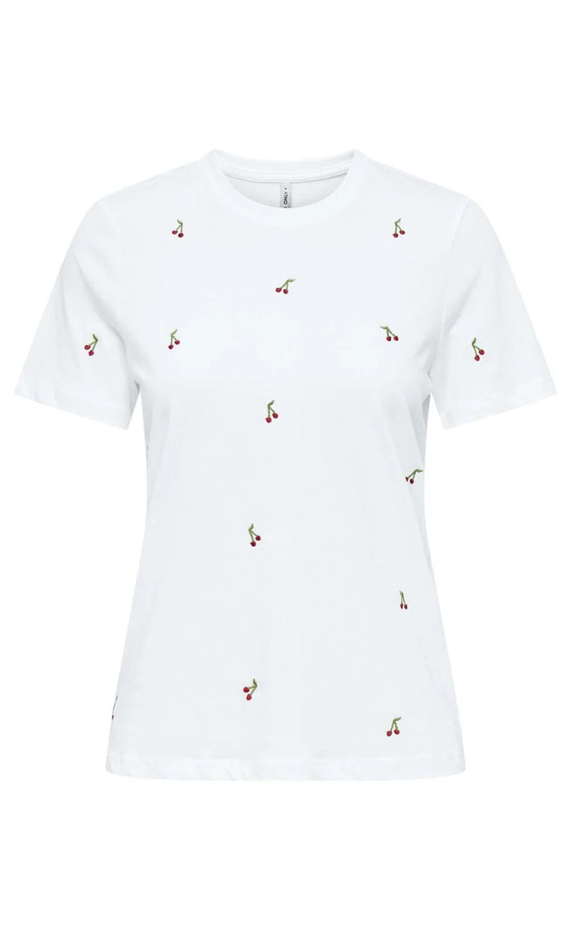 ONLY T-shirt - Ketty Life - Bright White/Cherries