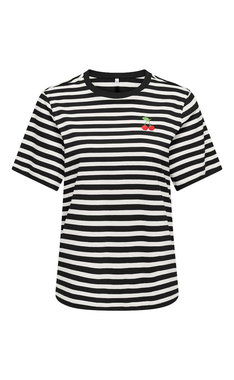 ONLY T-shirt - Livina - Black/ Cloud Dancer/ Cherry