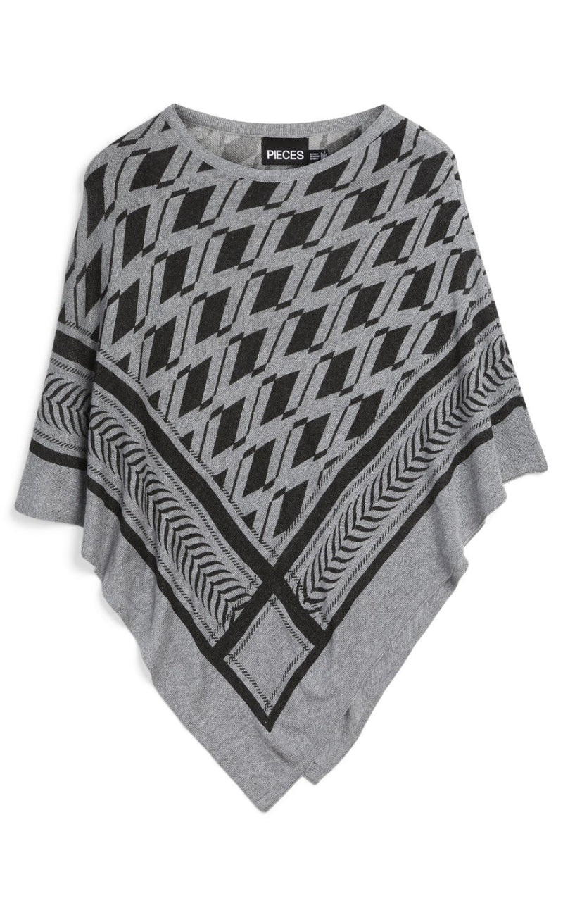 PIECES Poncho - Novis - Light Grey Melange