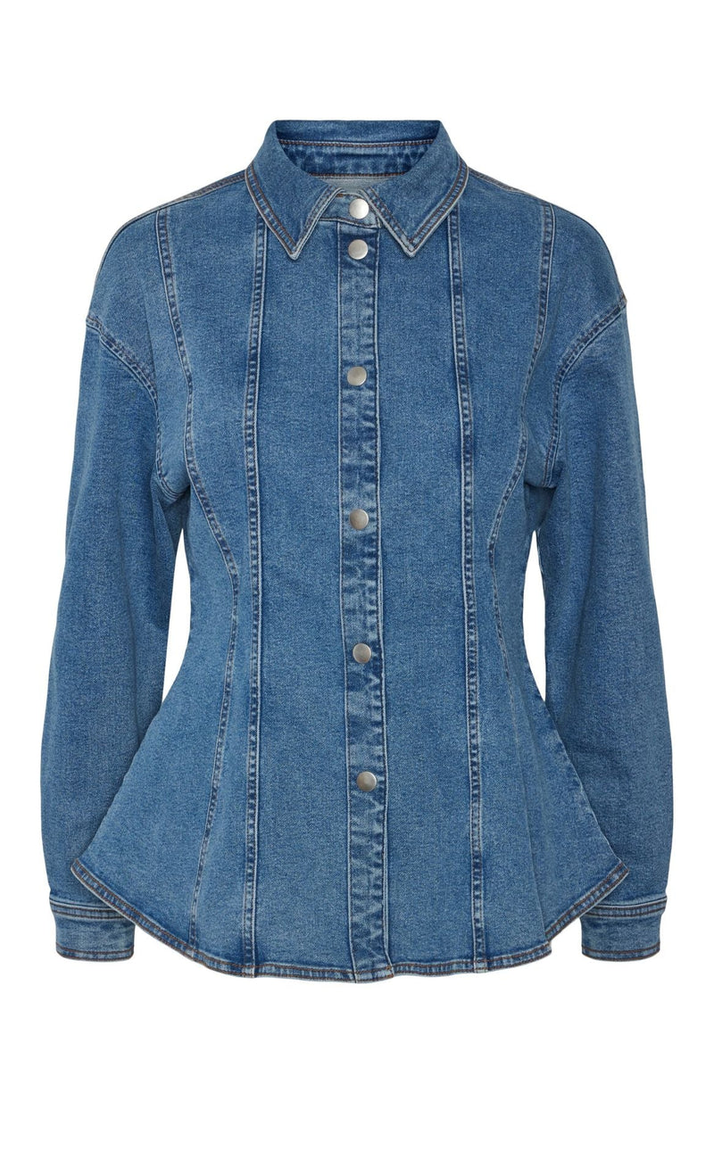 PIECES Skjorte - Ginny Denim - Medium Blue Denim