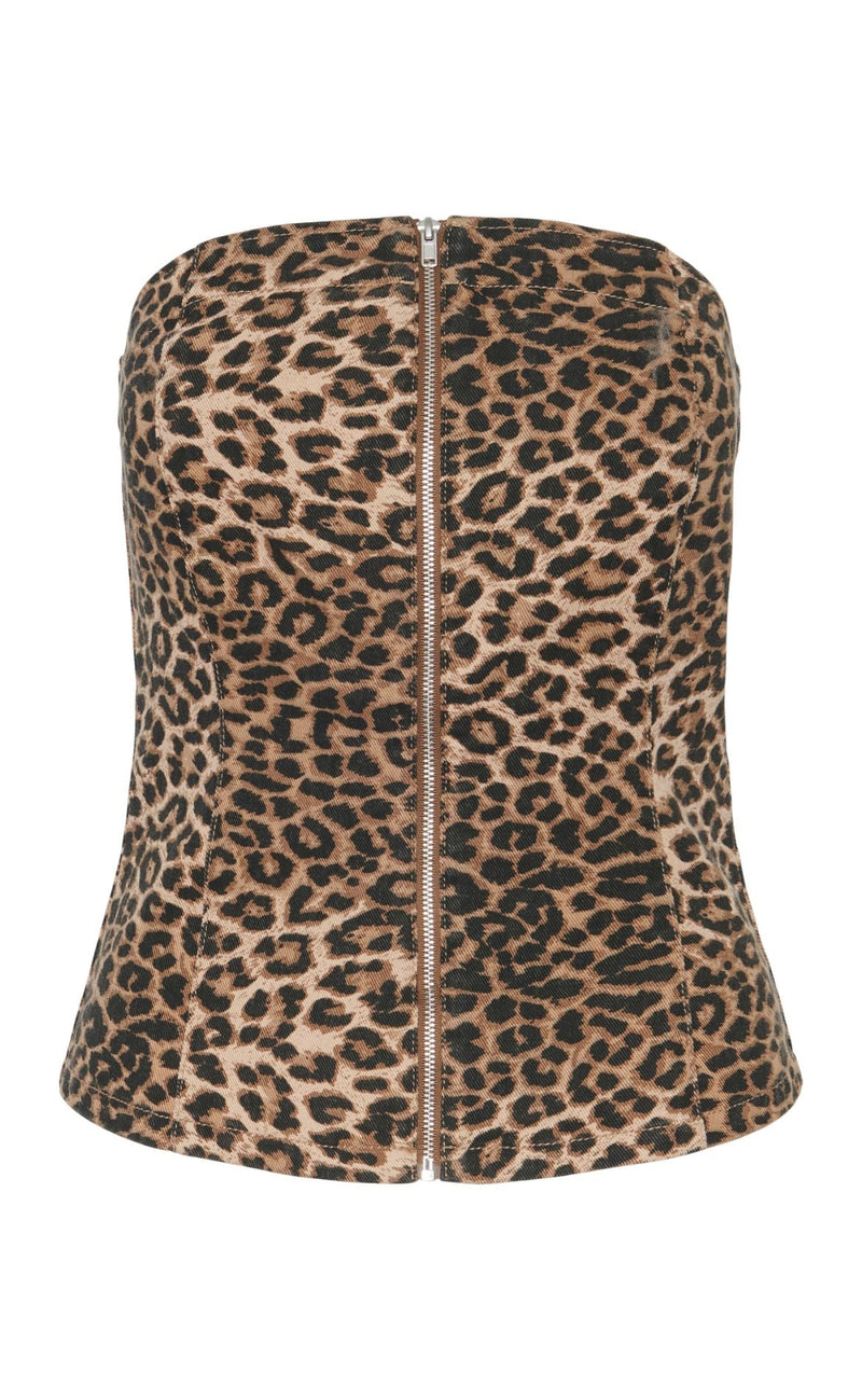PIECES Top - Ginger Zip - Black Leo Denim