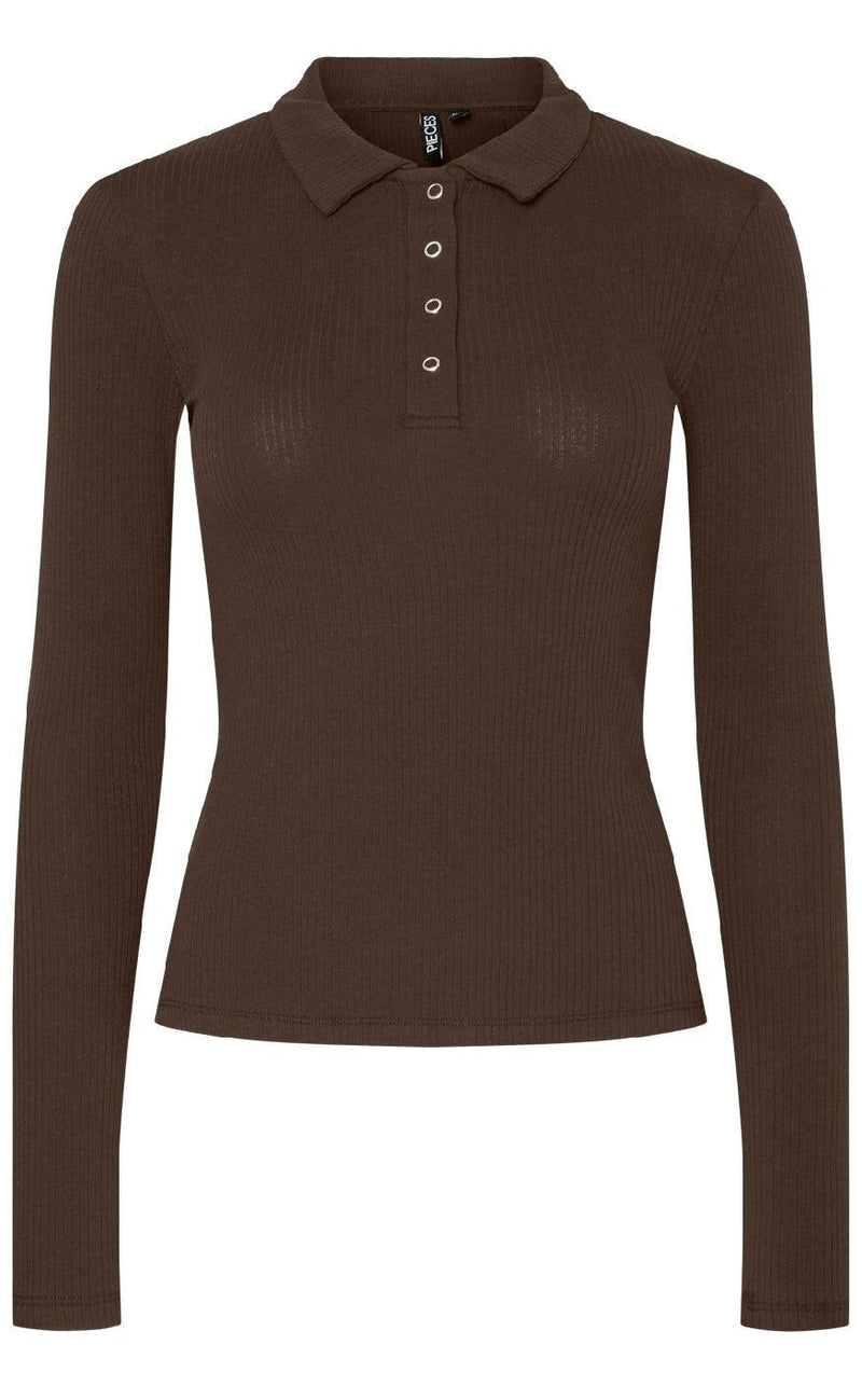 Pieces Bluse - Kitte LS Polo - Chicory Coffee
