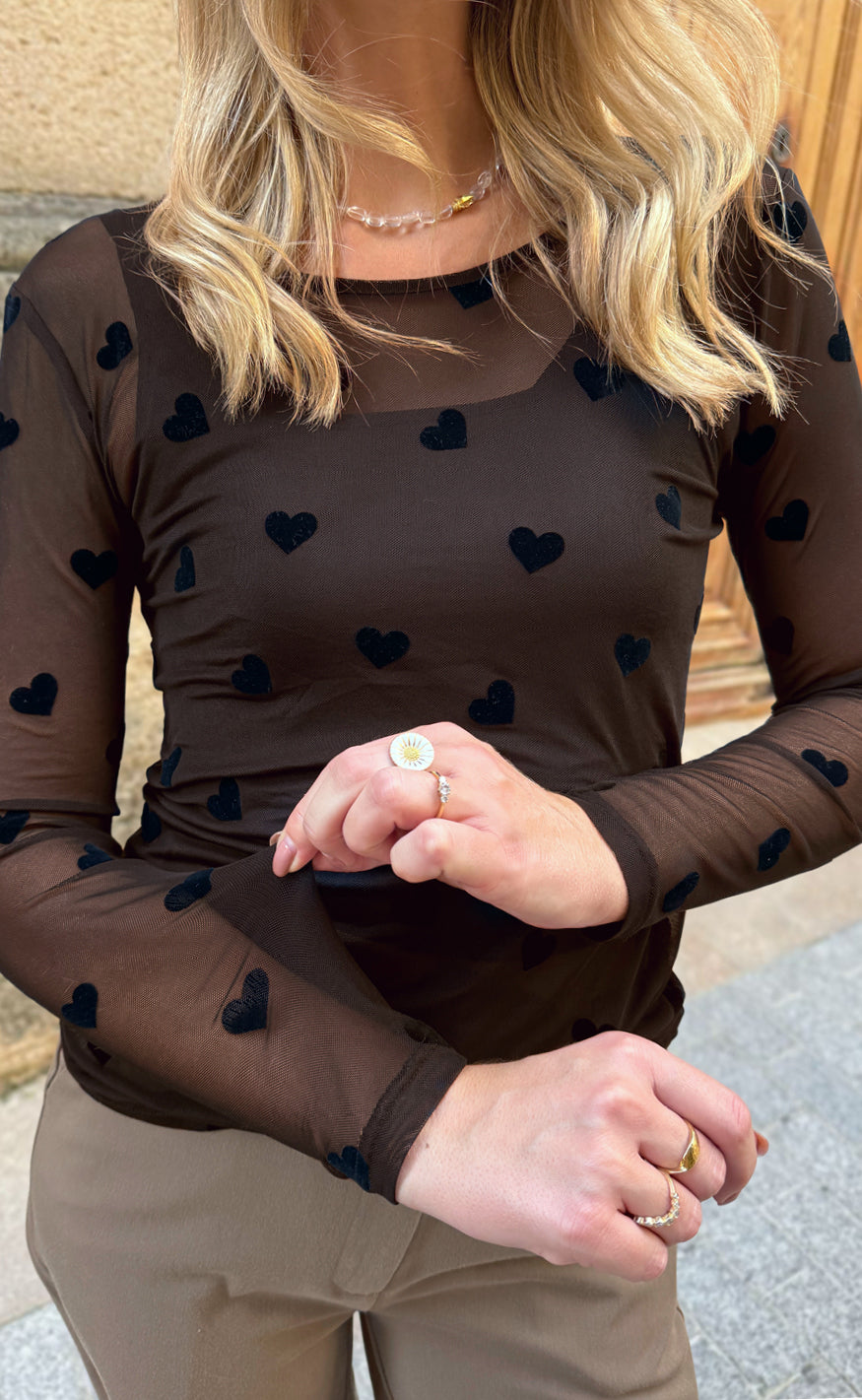Say INA Copenhagen Bluse - Sophia Mesh - Brown W. Black Hearts