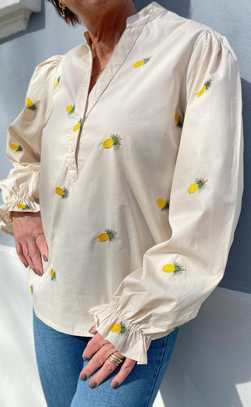 Say INA Copenhagen Bluse - Tiffany - Off White W. Pineapple