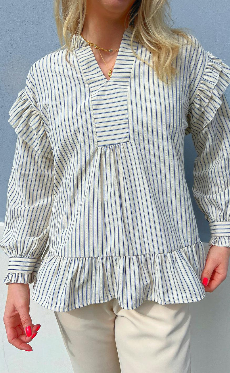 Say INA Copenhagen Bluse - Wilja - White/Blue Stripes
