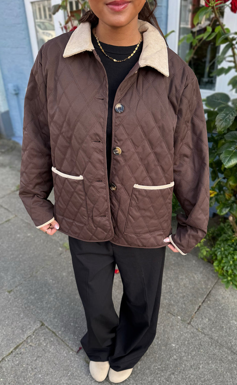 Say INA Copenhagen Jakke - Adele Quilt - Chocolate Brown W. Corduroy
