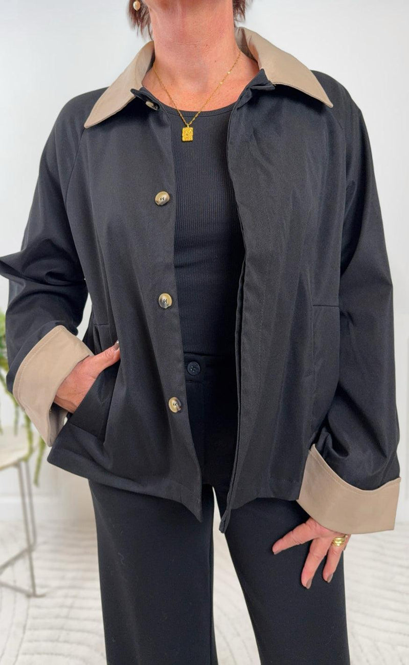Say INA Copenhagen Jakke - Caroline Contrast Trenchcoat - Black/Brownish