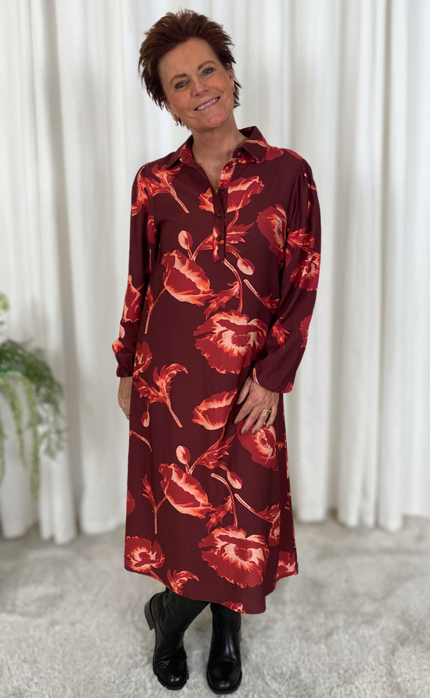 Say INA Copenhagen Kjole - Celeste LS - Burgundy Flowers