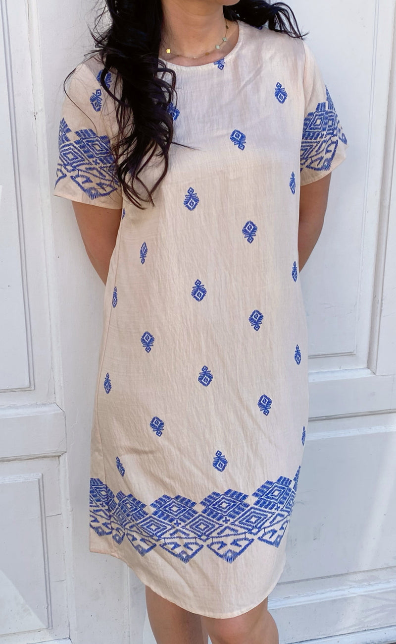 Say INA Copenhagen Kjole - Laia - Beige W. Blue Print