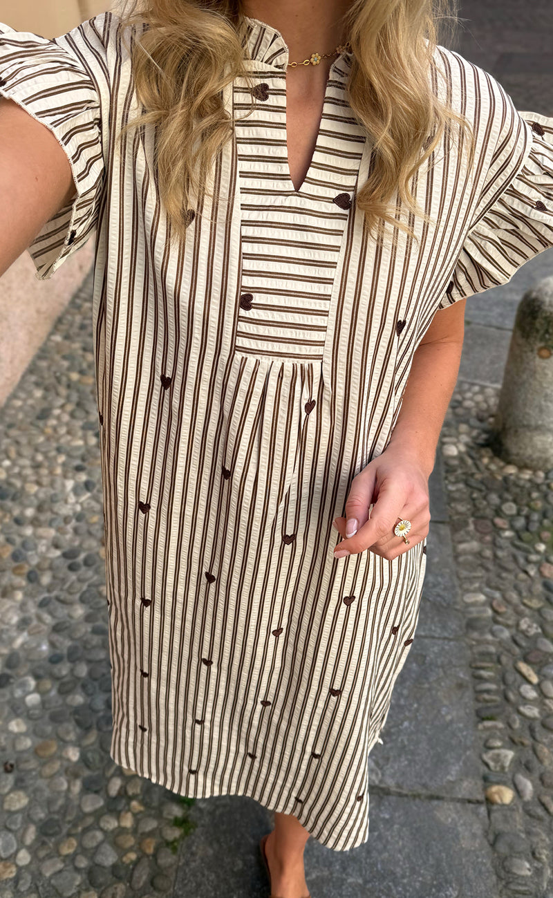 Say INA Copenhagen Kjole - Winnie - White / Brown Striped W. Brown Hearts