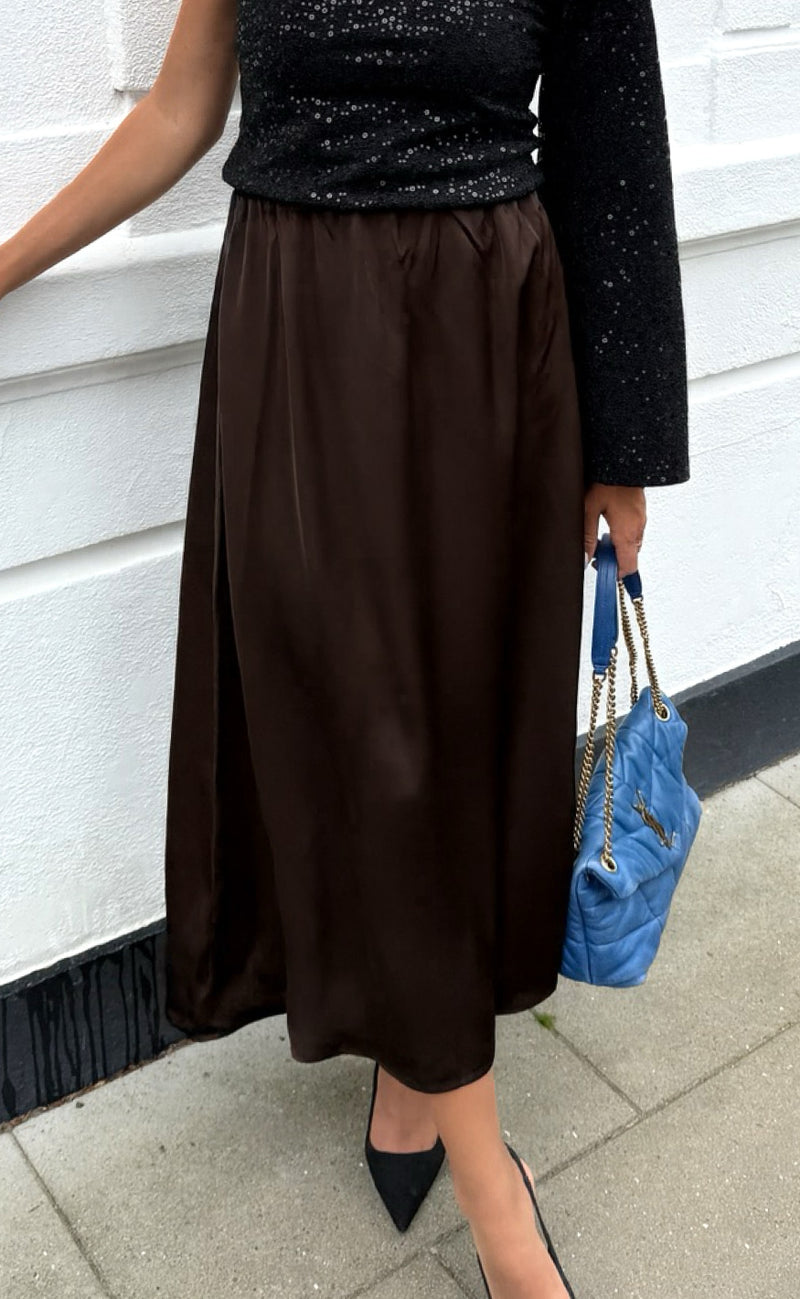 Say INA Copenhagen Nederdel - Kit Satin - Dark Brown