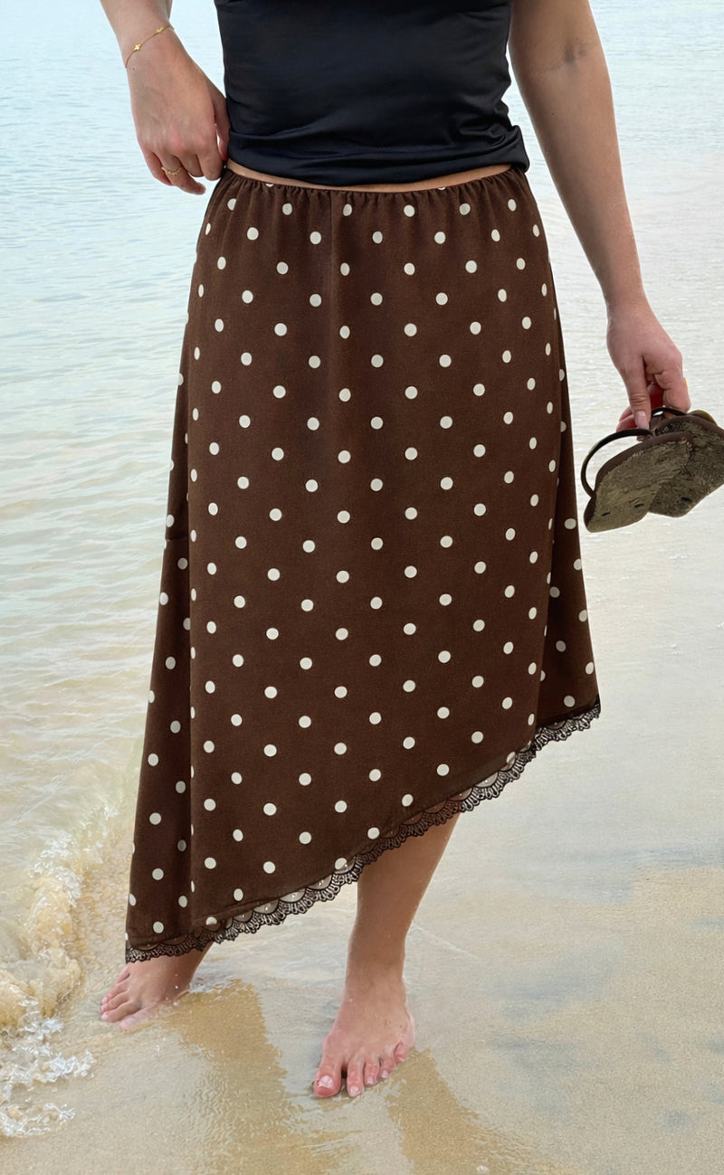 Say INA Copenhagen Nederdel - Nellie Assymmetric - Dark Brown W. White Dots