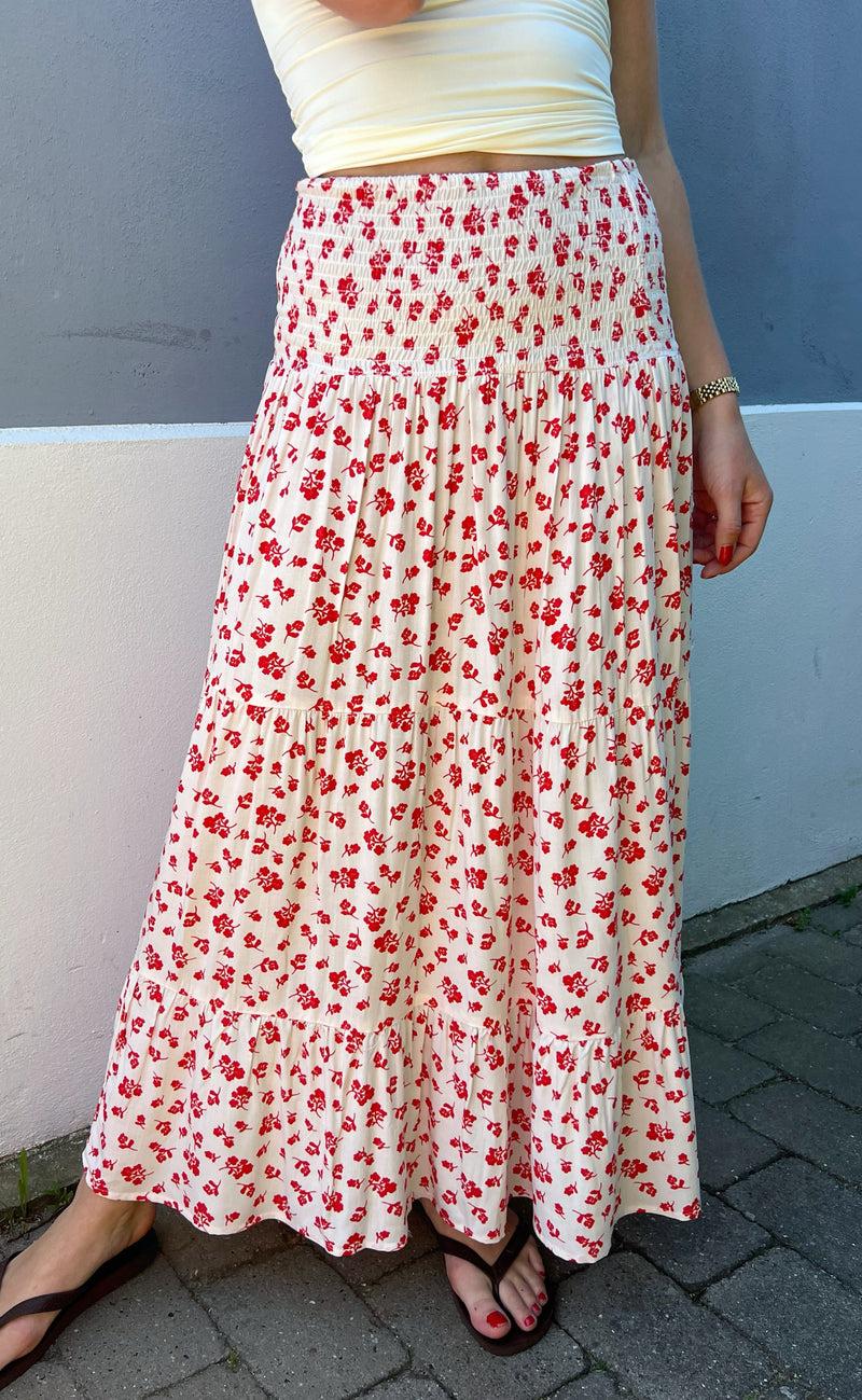 Say INA Copenhagen Nederdel - Nikoline - White/Red Flowers