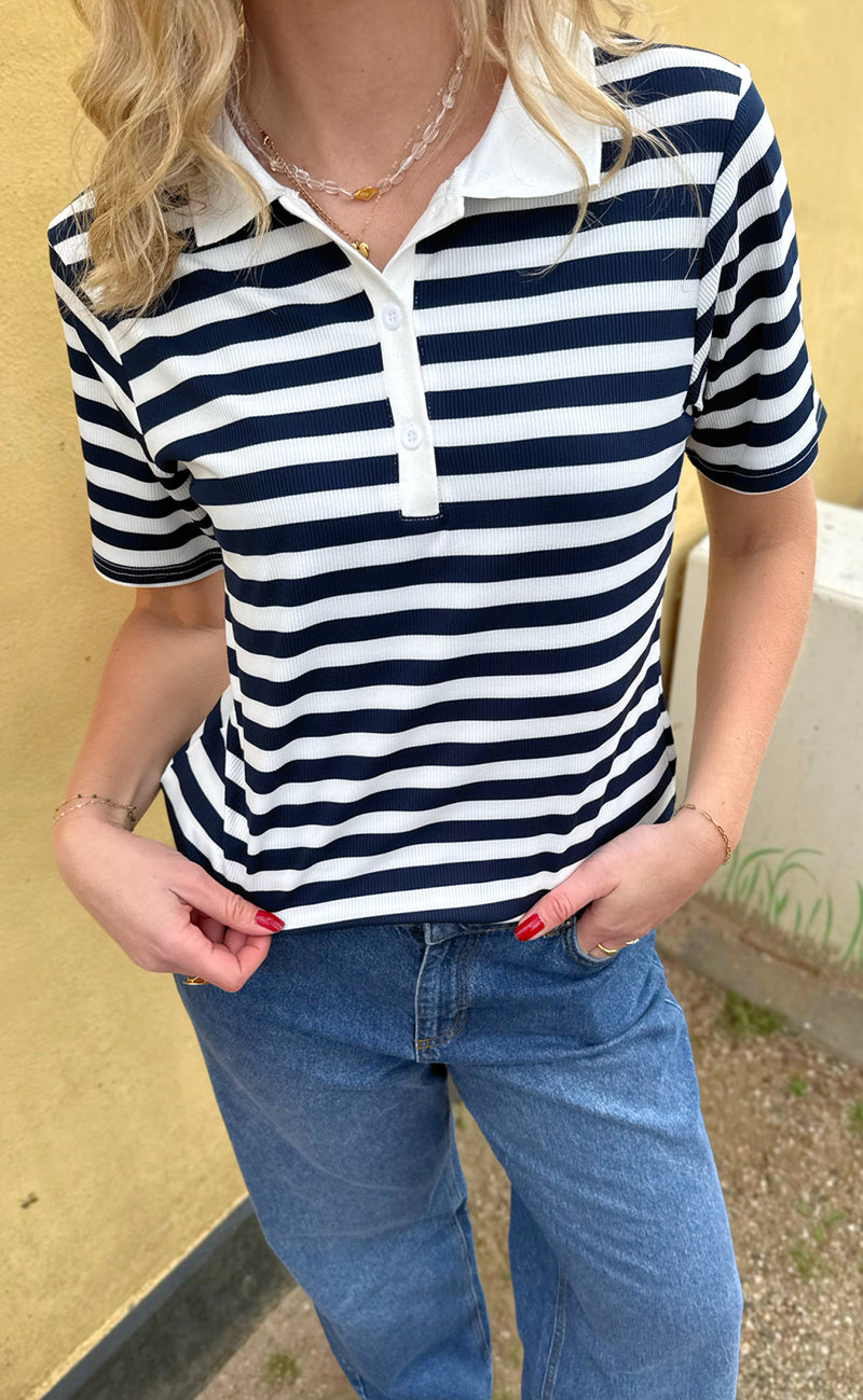 Say INA Copenhagen Polo T-Shirt - Pamela Summer - Navy Striped