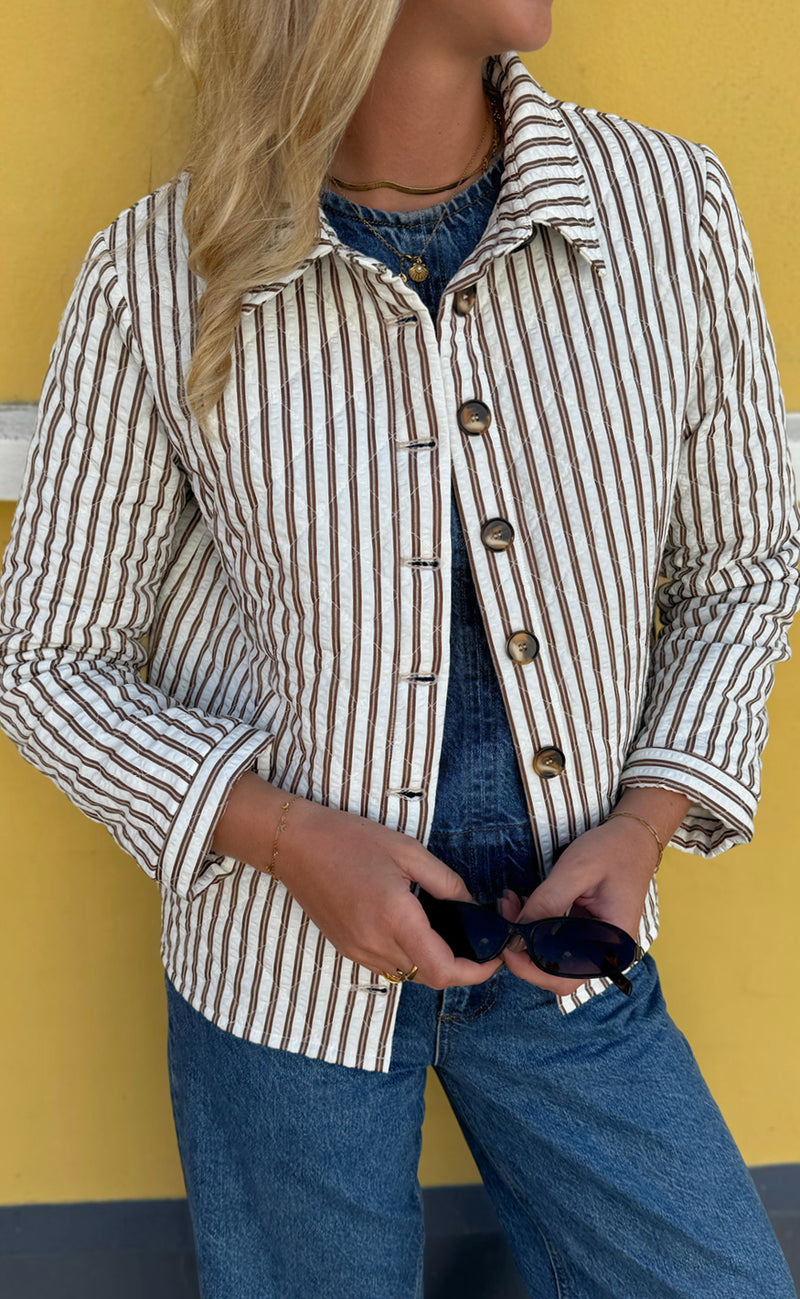 Say INA Copenhagen Quiltet Jakke - Elvira - Brown Striped