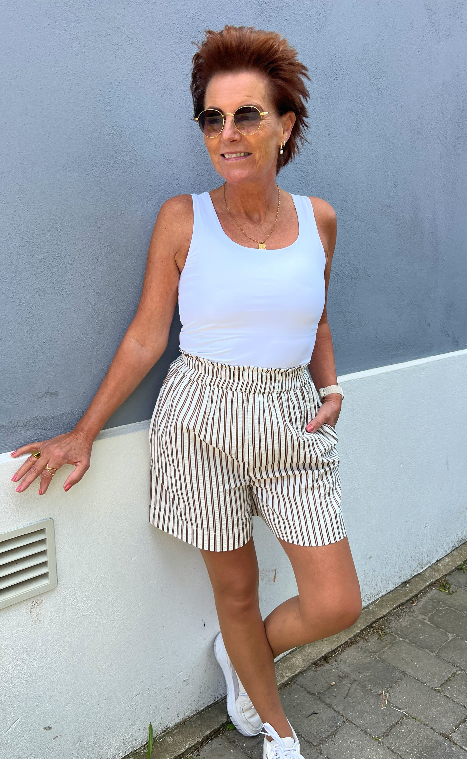 Say INA Copenhagen Shorts - Liv - White / Brown Striped