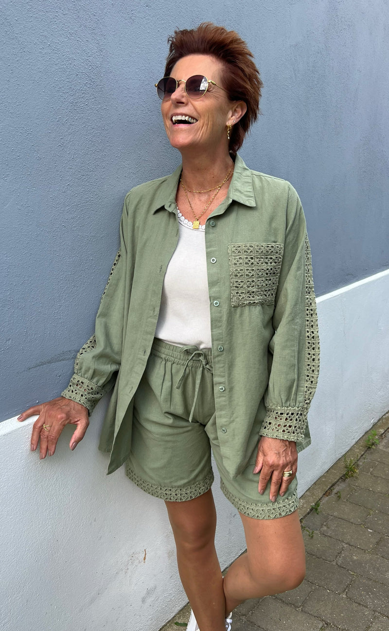Say INA Copenhagen Skjorte - Sandy Linen - Army Green