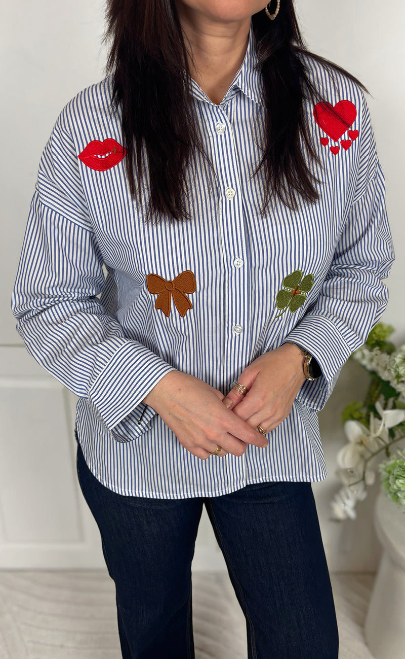 Say INA Copenhagen Skjorte - Tami - Blue Striped W. Embroidery