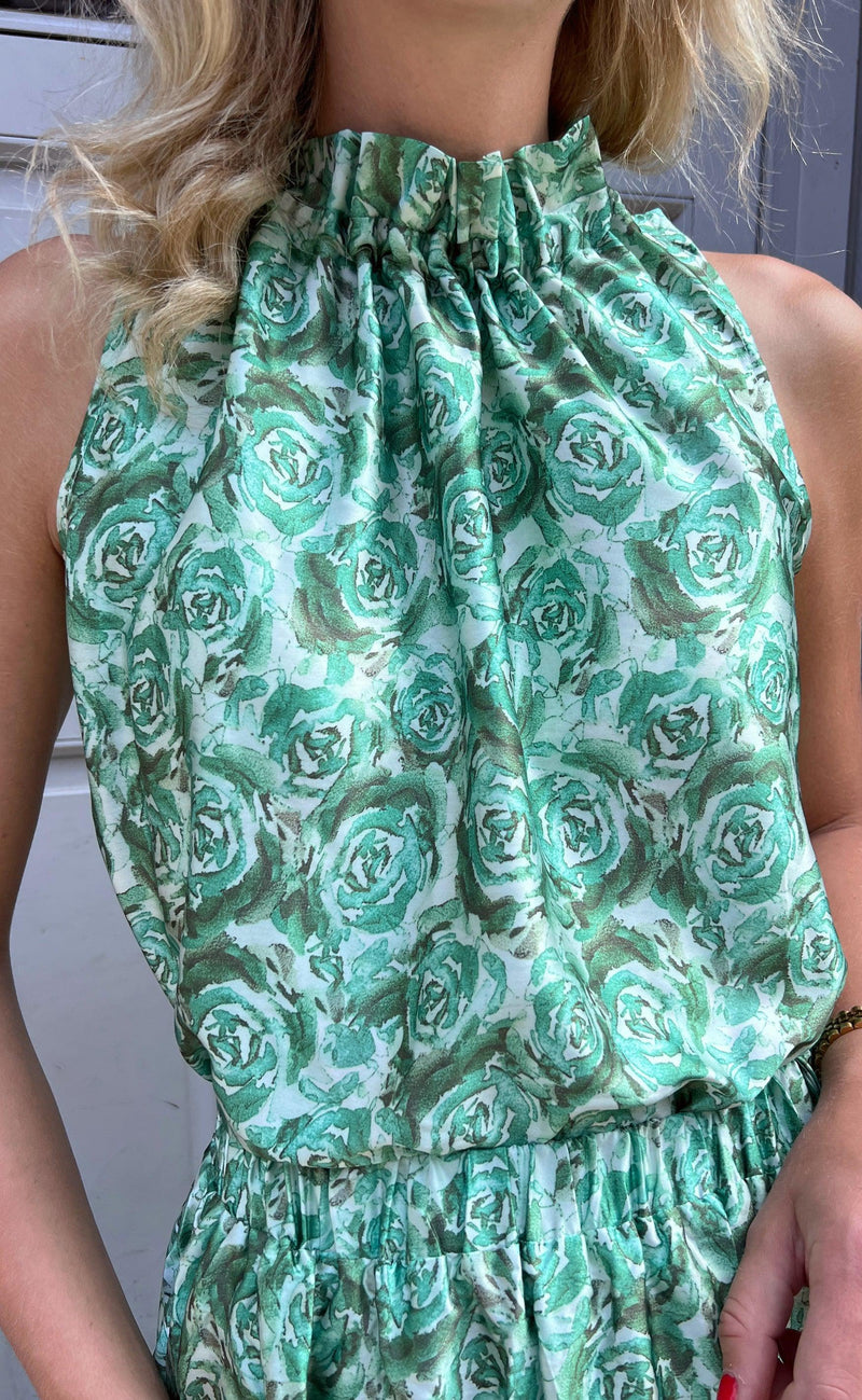 Say INA Copenhagen Top - Ellen - Green Roses (vendbar)