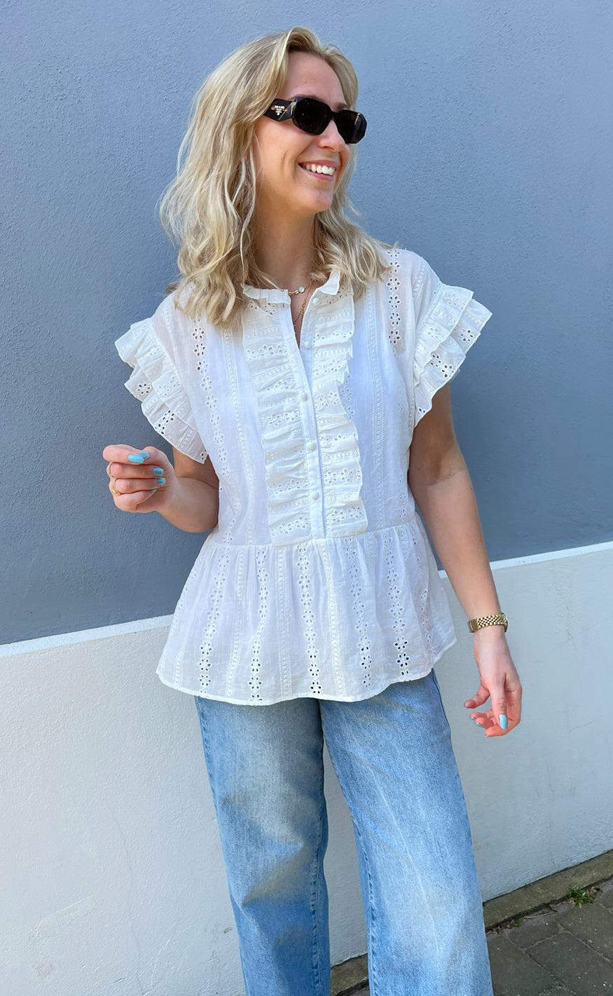 Say INA Copenhagen Top - Freya - White Broderie Anglaise