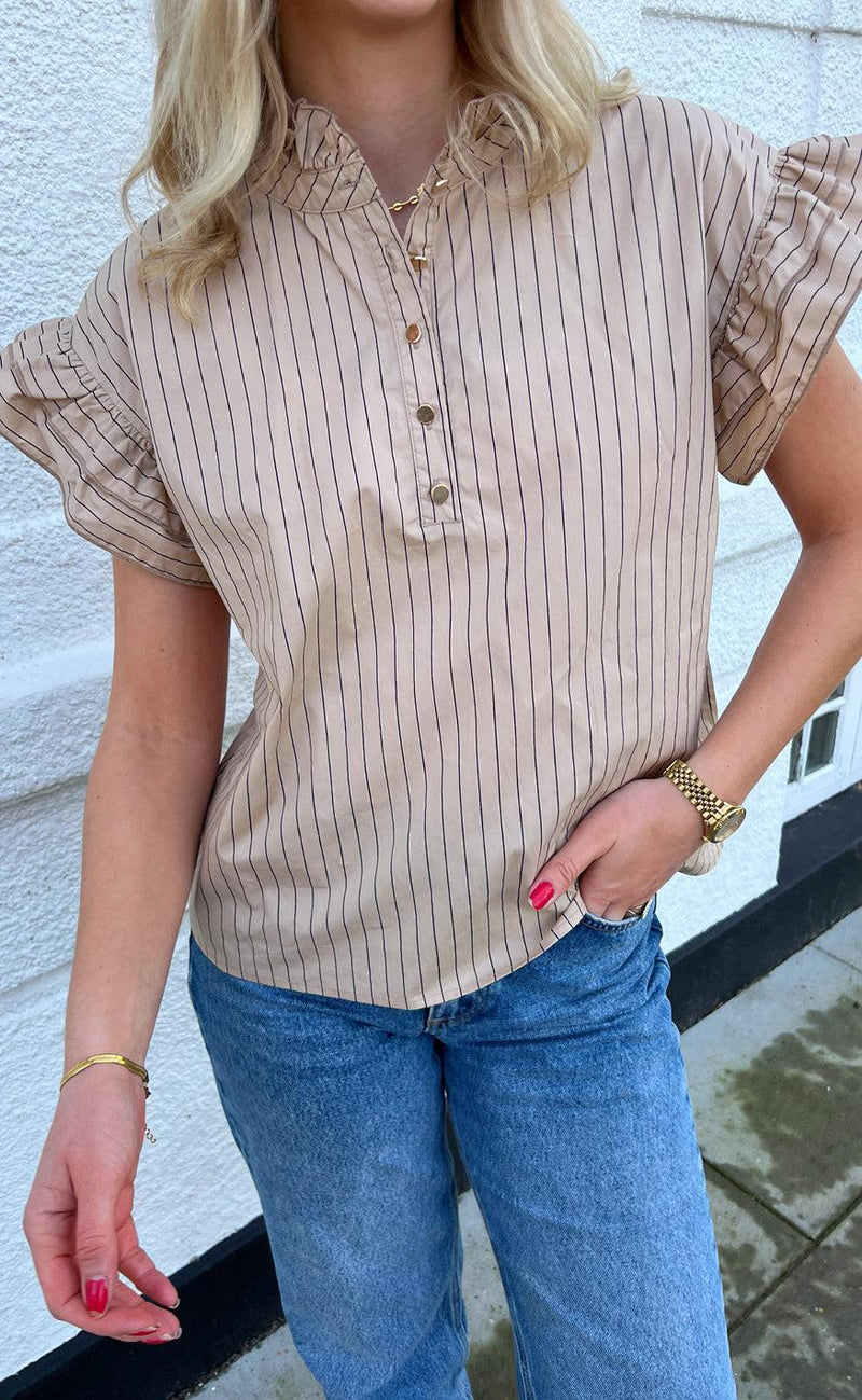 Say INA Copenhagen Top - Mandy - Beige Pinstripe