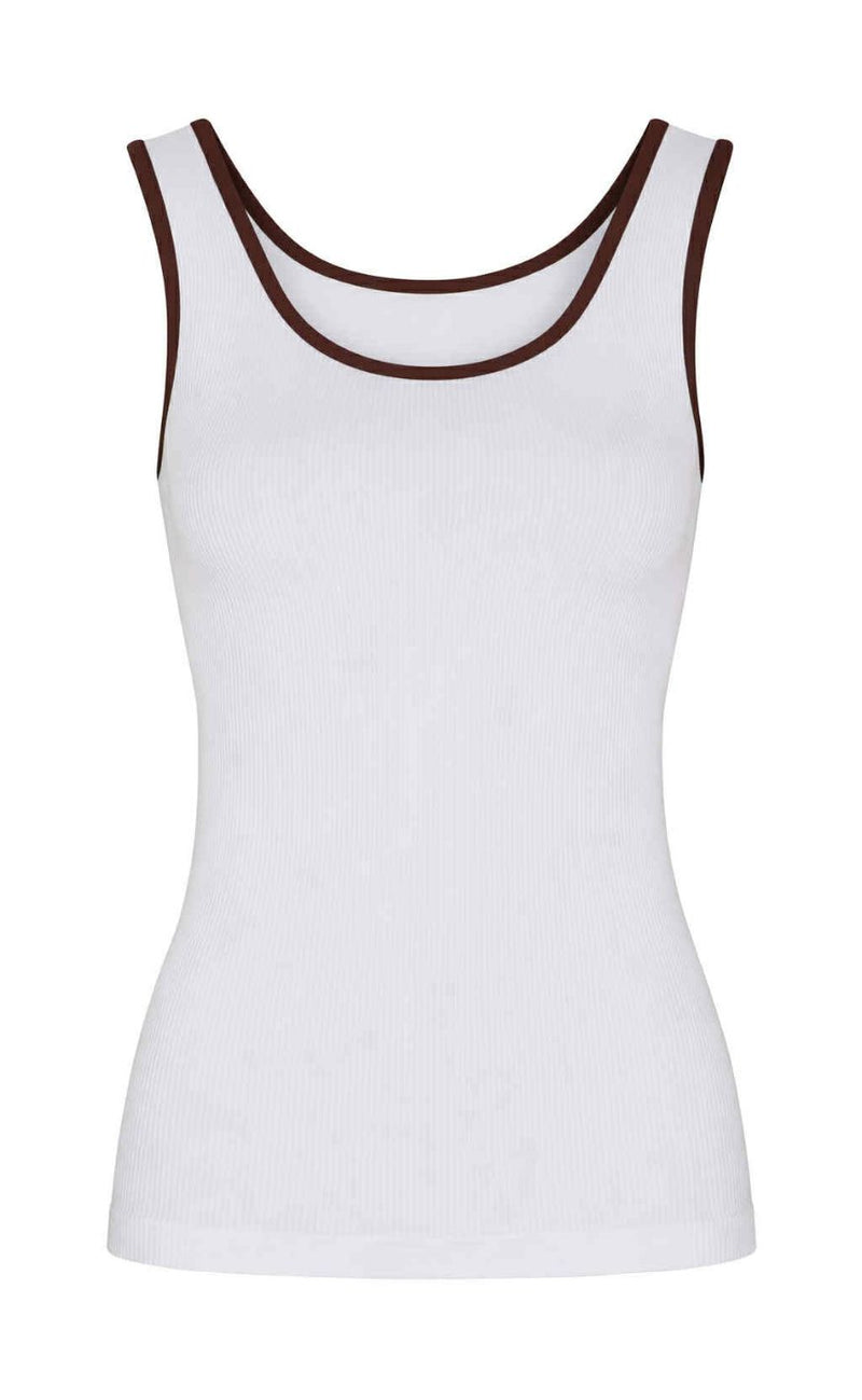 Tim & Simonsen Top - Marie Rib - Bianco/Cioccolate